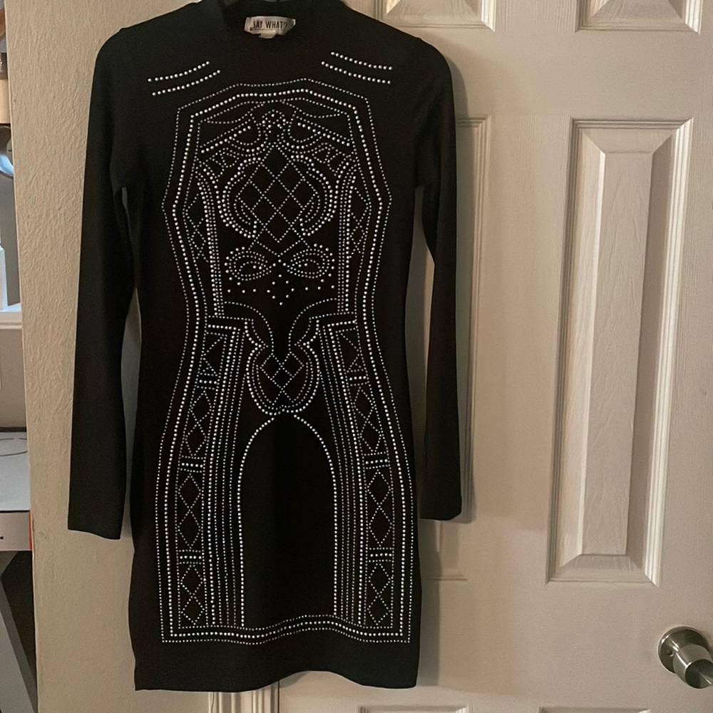 BLACK BEADED RHINESTONE BODY CON DRESS!!!🖤🤍🖤 - Picture 2 of 5